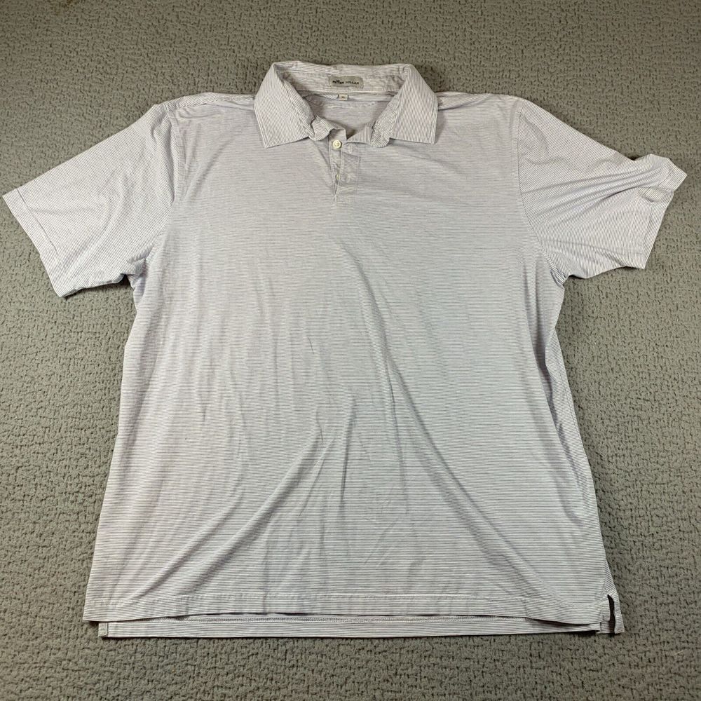 Men's Peter Millar Summer Comfort White With Blue Stripes Polo Size XL Pima Silk